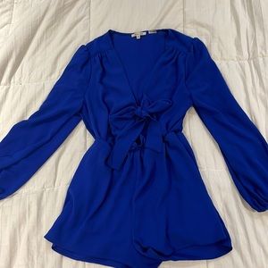 Cobalt blue romper - long sleeve with tie bow